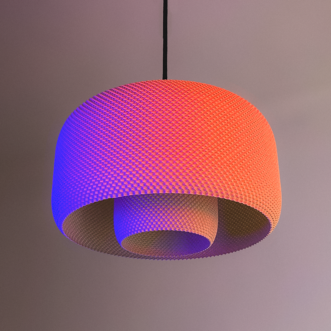 Lola diffused pendant lampshade in cosy bedroom, soft mood lighting by Printique Decor
