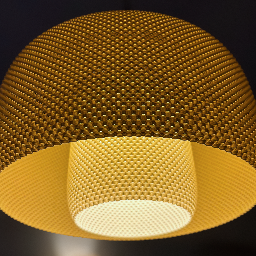 Lola lampshade lit and unlit comparison, ambient glow
