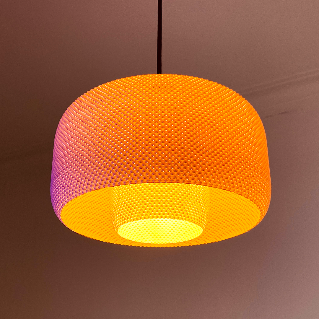 Lola lampshade lit and unlit comparison, ambient glow